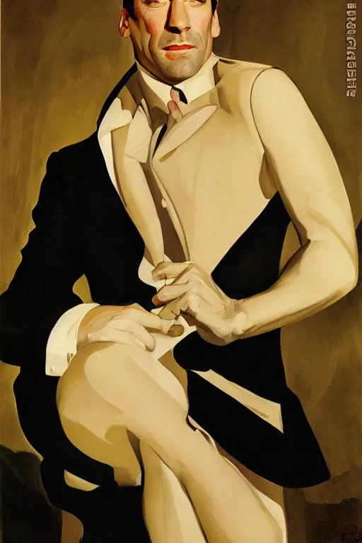 Image similar to portrait of jon hamm by leyendecker and tamara de lempicka at the french riviera 1 9 6 0