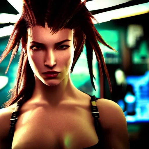 Image similar to high quality portrait of Kerrigan from starcraft in a cyberpunk cyberpunk cyberpunk cafe, realism, 8k, award winning photo