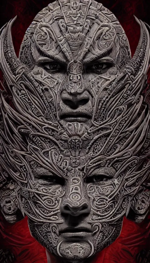 Prompt: ancient aztec fantasy face tattoo pattern concept, teonanacatl glyph, intricate artwork by, Alex Grey, Noah Bradley, very coherent artwork, cinematic, hyper realism, high detail, octane render, unreal engine, 8k, High contrast, higly detailed black ink outline