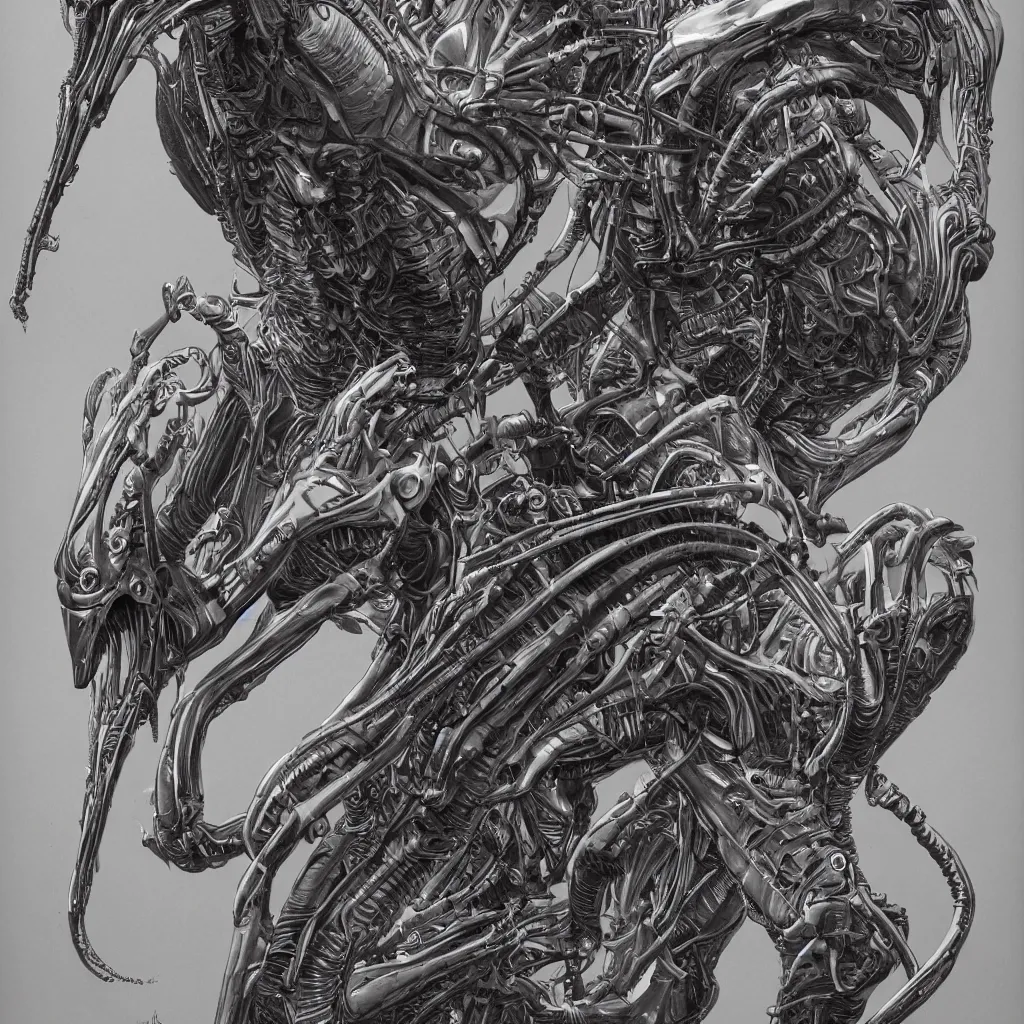 Prompt: a portrait of a biomech xenomorph human, 80s, air brush style, science fantasy, symmetry accurate features, very intricate details, artstation, jim bush, vincent di fate