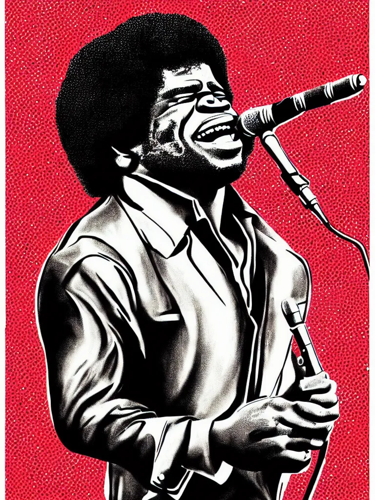 Image similar to illustration of james brown, james brown 7 0 ’ s concert poster, very fine detail, highly detailed, colored illustration, “ superbad ”,