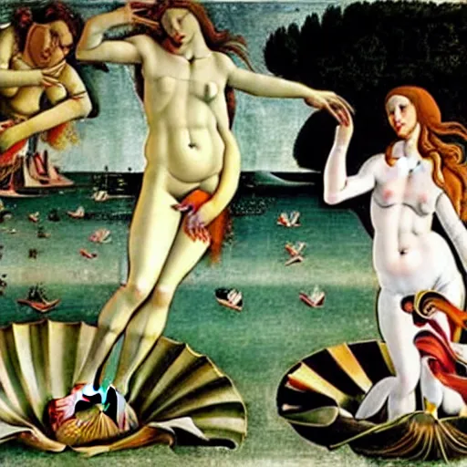Image similar to The Birth of Venus (c.1485) by Sandro Botticelli except Venus is Boris Johnson