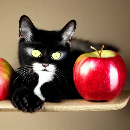 Prompt: cat covered apples