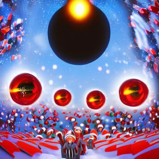 Image similar to a black hole in santa's factory. unrealistic. digital art. high fidelity. 4 k. high quality.