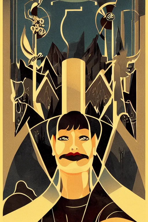 Image similar to Art Deco poster illustration of Skyrim, full shot