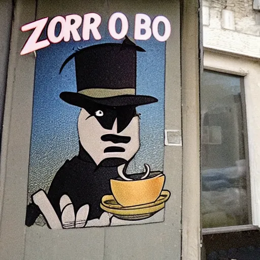 Image similar to zorro qui boit un cafe sur le tout d'un batiment dans l'espace