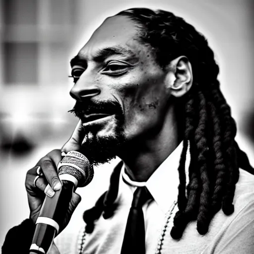 Image similar to vintage photograph of Snoop Dogg speaking at the Million Man March, Sigma 40mm, portrait, black and white