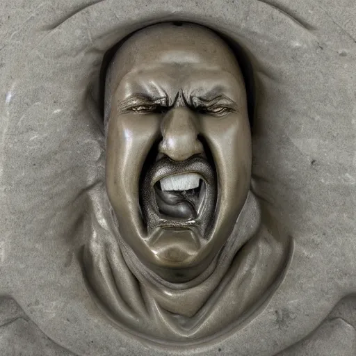 Image similar to marble sculpture of man with his own face coming out of his mouth