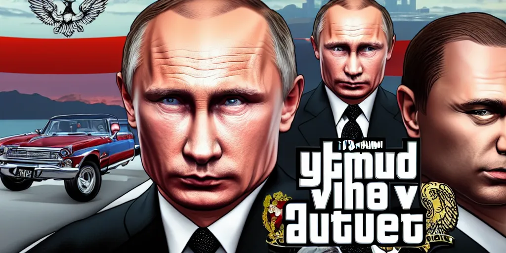 Prompt: vladimir putin in gta v, cover art by stephen bliss, boxart, loading screen, 8 k resolution