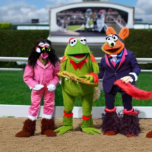 Image similar to Muppets as Jockeys horse racing