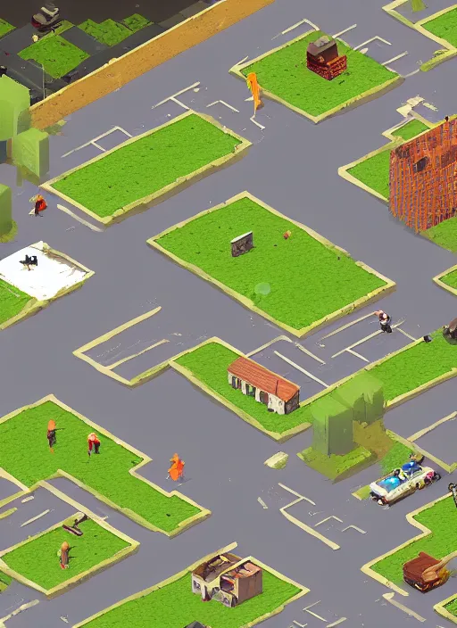 Image similar to project zomboid super glitch, isometric view, out numbered
