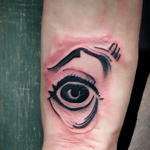 Prompt: double exposure hand tattoo of a crying eye, watercolor, stylish