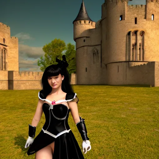 Image similar to middle age girl in sailor sun warrior outfit, goth castle in a scottish landscape, art by frazetta, global illumination ray tracing hdr, 4 k, trending on artstation