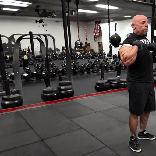 Image similar to photo of joe rogan lifting kettlebells,