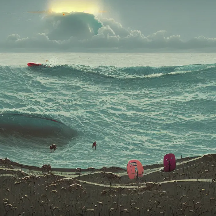 Image similar to surfs up, by simon stalenhag