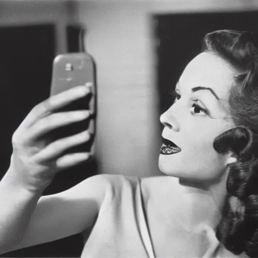 Prompt: woman taking a selfie, 1950