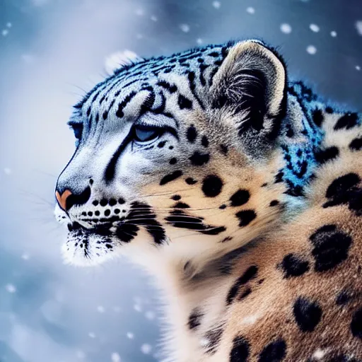 Prompt: very very very cute snow leopard, portrait, pixar style, winter forest background, cinematic lighting, award winning creature portrait photography