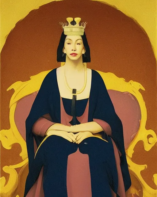 Image similar to an illustration of a queen on a throne at night by johann heinrich fussli, by nicholas roerich, by georgia o keeffe, realistic, detailed, oil painting, 1 9 th