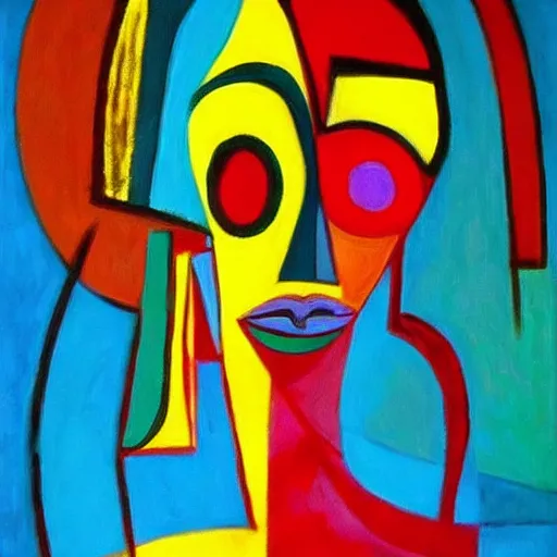 Prompt: A beautiful abstract painting Dicen que el hombre no es hombre mientras no oye su nombre de labios de una mujer. by Pablo Ruiz Picasso intuitive