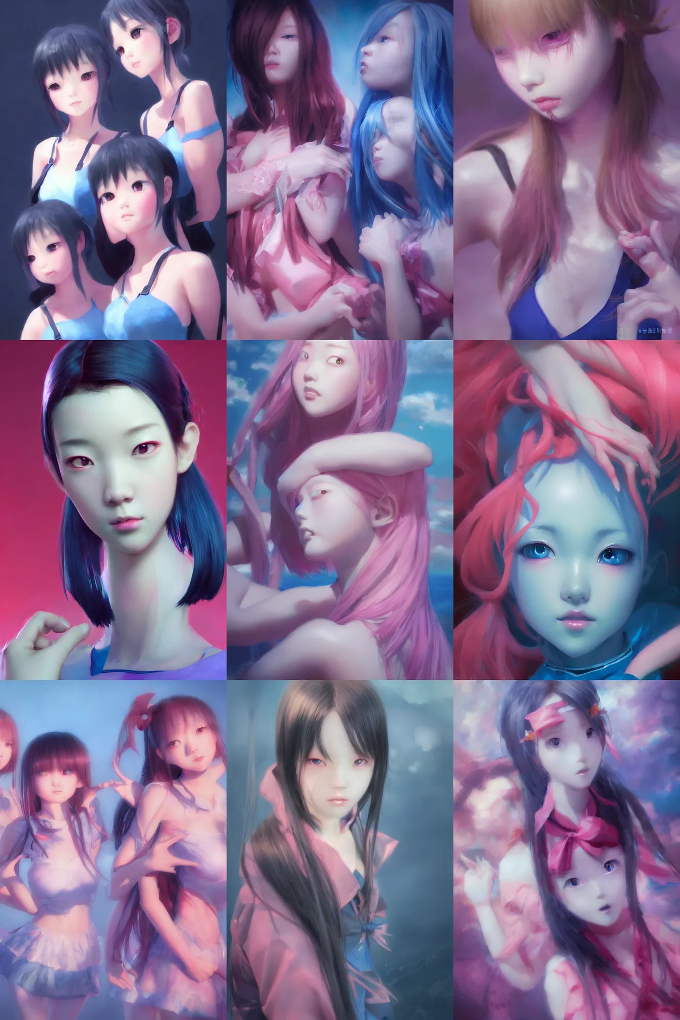 Image similar to 3d dark infrared octane render concept art by D. Jun, by Mo Xiang Tong Xiu, by Igarashi Daisuke, beauty portrait anime schoolgirls under dark pink and blue water. cute face. dramatic light, trending on artstation, oil painting.