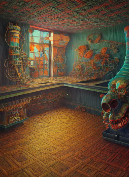 Image similar to hyper detailed 3d render like an Oil painting - Funhouse by Jacek Yerka, Mariusz Lewandowski, Houdini algorithmic generative render, Abstract brush strokes, Masterpiece, Edward Hopper and James Gilleard, Zdzislaw Beksinski, Mark Ryden, Wolfgang Lettl, hints of Yayoi Kasuma, octane render, 8k