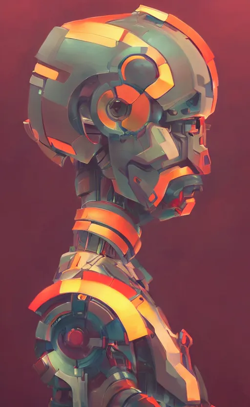 Prompt: upper half portrait of colourful army mecha robot, art by hsiao - ron cheng, highly detailed, digital painting, concept art, illustration, smooth sharp focus, intricate, symmetry, artstation,