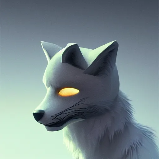 Image similar to character design, anthropomorphic wolf wearing fox mask, in the style of killian eng kawase hasui, artstation trending, 8 k, photorealistic, volumetric lighting caustics, surreal