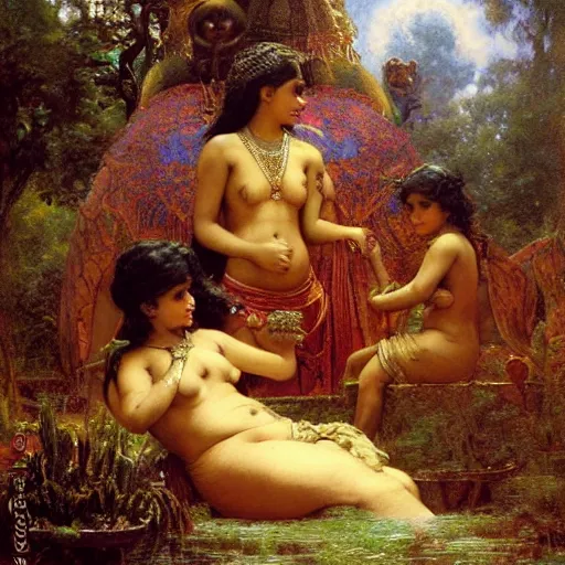 Image similar to sri lankan womans sacrifising thier children to giant crow, painting by gaston bussiere, craig mullins, j. c. leyendecker, lights, art by ernst haeckel, john william godward, hammershøi,,