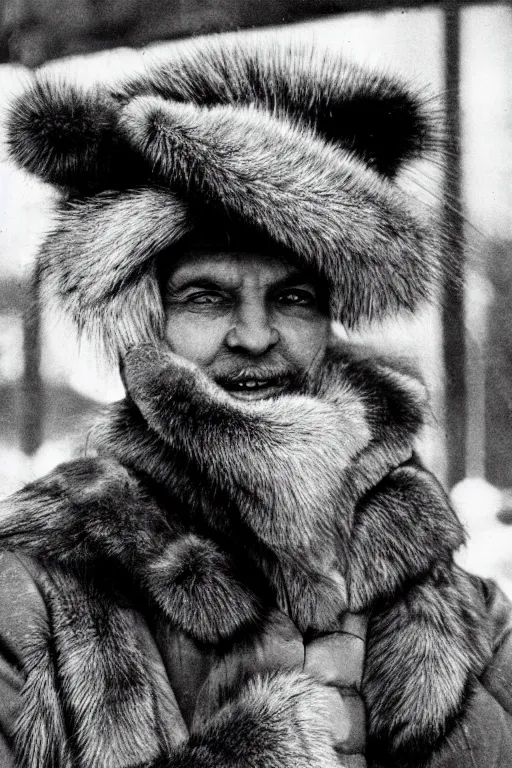 Image similar to gray fur hat soviet soviet russian winter fur cap with earflaps ushanka poster the movie 1 9 8 8 ussr don't be a menace to south central while drinking your juice in the hood, perfect symmetrical eye, soviet russian winter fur cap with earflaps ushankas vodka kremlin babushka communist