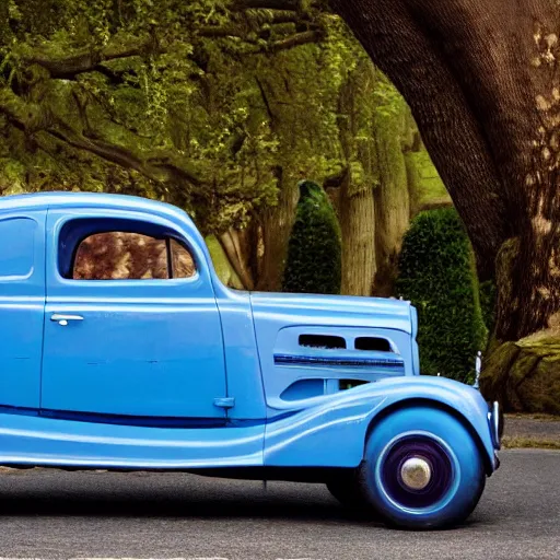 Prompt: a typical american blue car from the year 1 3 2 5, photography, hyperrealistic