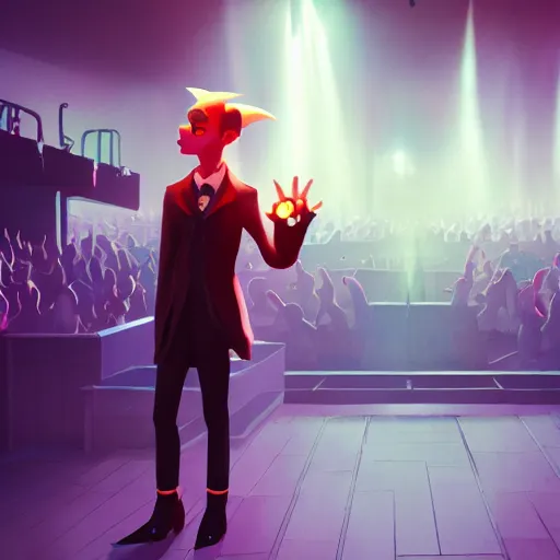 Prompt: full body shot of popstar singer nosferatu at a concert, led lights, mattepainting concept blizzard pixar maya engine on stylized background splash comics global illumination lighting artstation lois van baarle, ilya kuvshinov, rossdraws