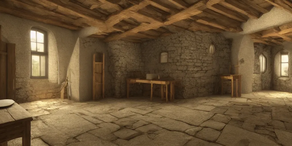 Image similar to medieval cottage interior, blender animation