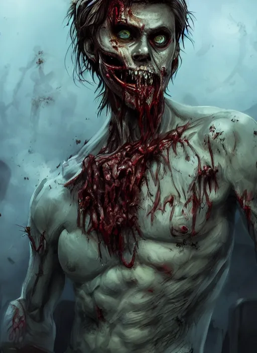 Prompt: detailed beautiful cool male character art depicting am infected zombie monster, concept art, depth of field, on amino, by sakimichan patreon, wlop, weibo, bcy. net, colorhub. me high quality art on artstation.