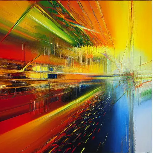 Image similar to abstract art representing momentum, oil painting by john berkey and gabriel dawe, masterwork