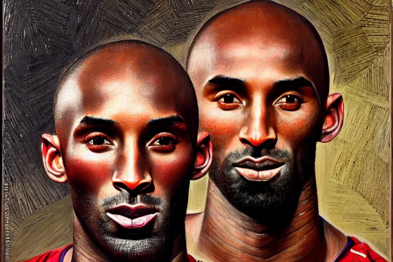 Image similar to portrait of kobe bryant with detailed, textured skin and piercing eyes, by nikolay makovsky