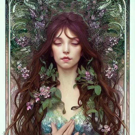 Image similar to a photograpic of lady nature, cute, fantasy, intricate, elegant, highly detailed, digital painting, artstation, concept art, smooth, sharp focus, illustration, art by artgerm and H R Giger and alphonse mucha