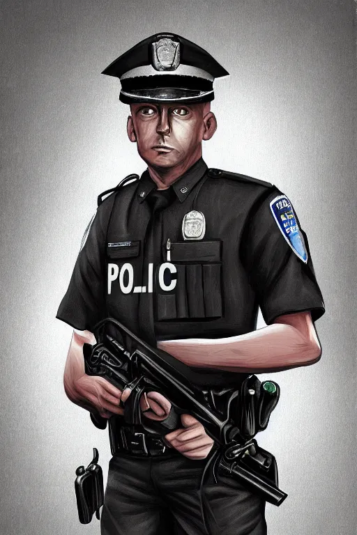 Prompt: police officer, greater manchester police, highly detailed, digital art, sharp focus, trending on art station