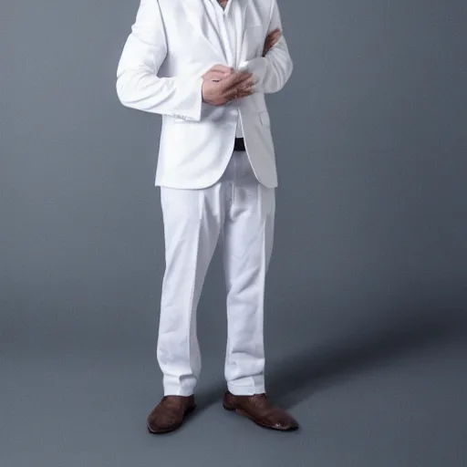 Prompt: white man in white clothes standing in front of a white background