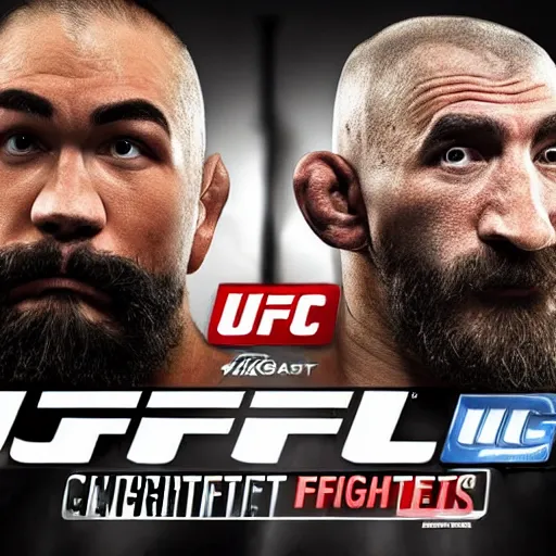 Prompt: two muppets that are dressed as ufc combatants, ufc mma fight, hyperrealism stunning photo 8 k, highly detailed, live event.