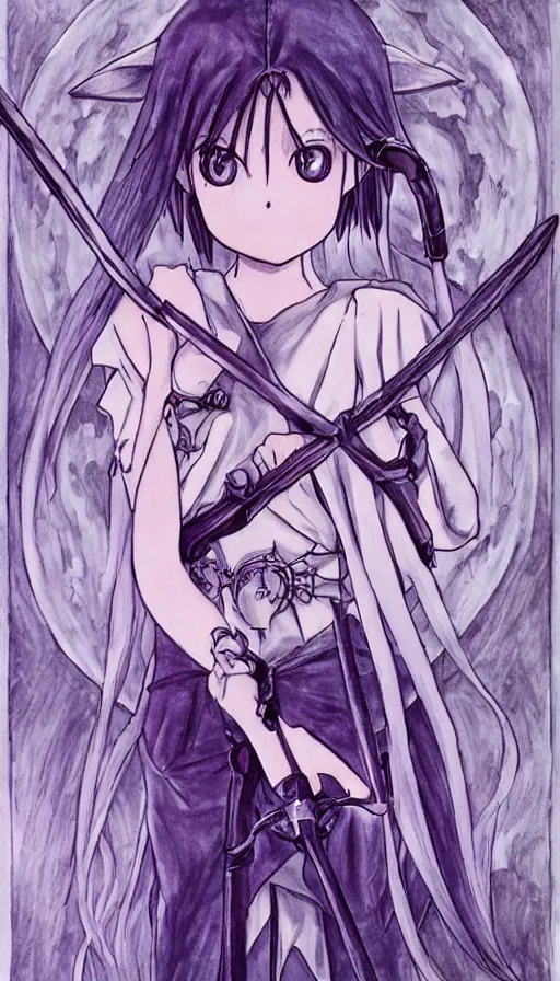 Image similar to a beautiful link drawing of the being death as a cute anime girl with a giant scythe from a studio ghibli film inspired by the death tarot card, dark vibes, pastel colors, cosmic,