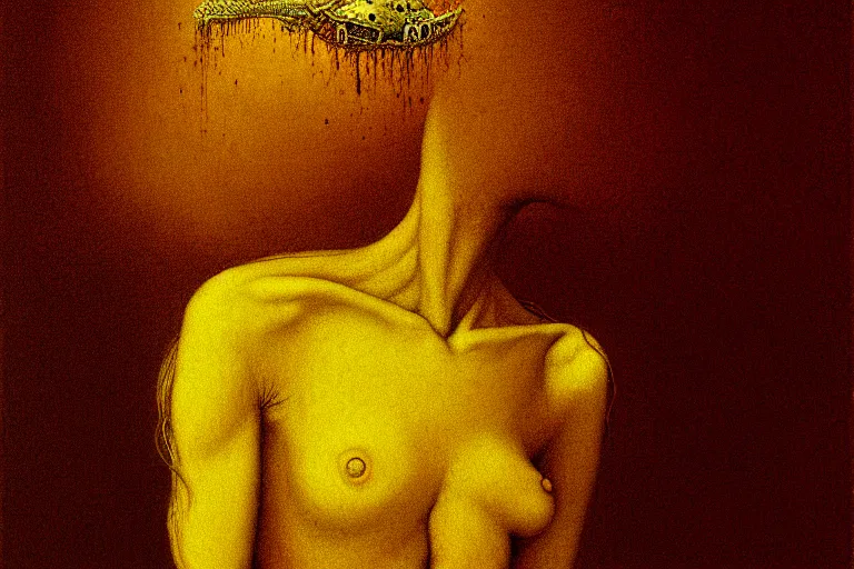 Image similar to allegory of metamorphosis, in the style of beksinski, intricate and epic composition, brown by caravaggio, insanely quality, highly detailed, masterpiece, yellow light, artstation, 4 k