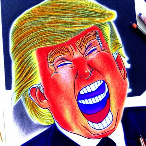 Image similar to anime drawing of Donald trump, thicc, laughing