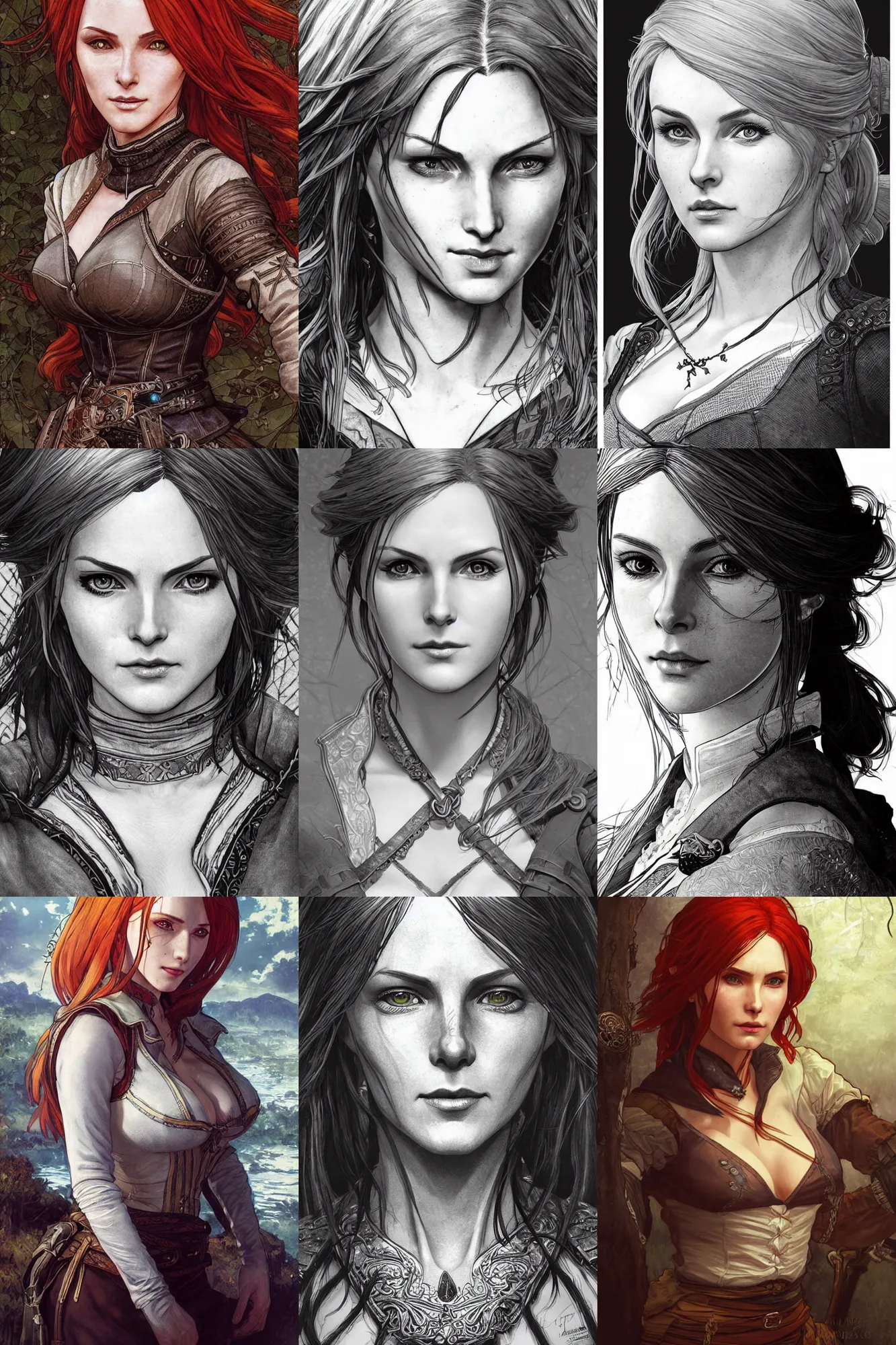 Prompt: alluring highly detailed manga line art portrait of Triss from the Witcher 3, very detailed, realistic, by Stanley Artgerm Lau, greg rutkowski, thomas kindkade, alphonse mucha, loish, norman rockwell J.