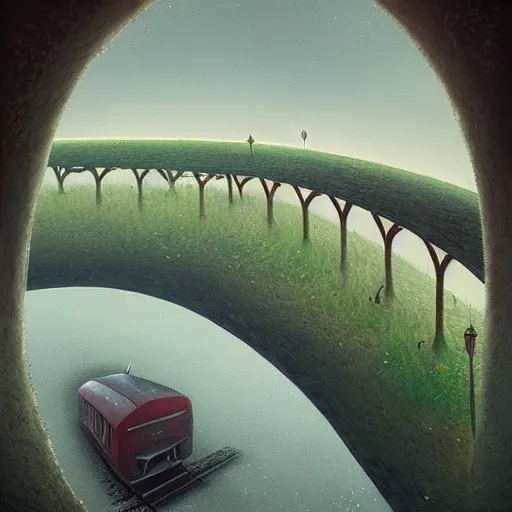 Prompt: Train station, artwork by Gediminas Pranckevicius,