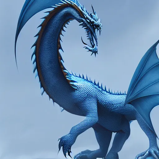 Prompt: Blue scaled dragon, digital art by Carles Dalmau