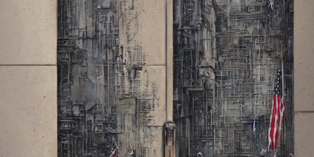 Prompt: wall street facade. texture. doors. street. art by greg rutkowski and william o'connor