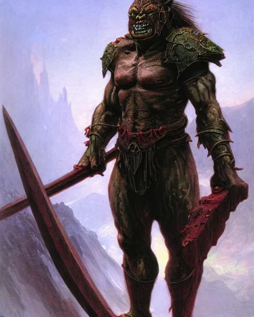 Prompt: an orc warrior by Thomas Cole and Wayne Barlowe