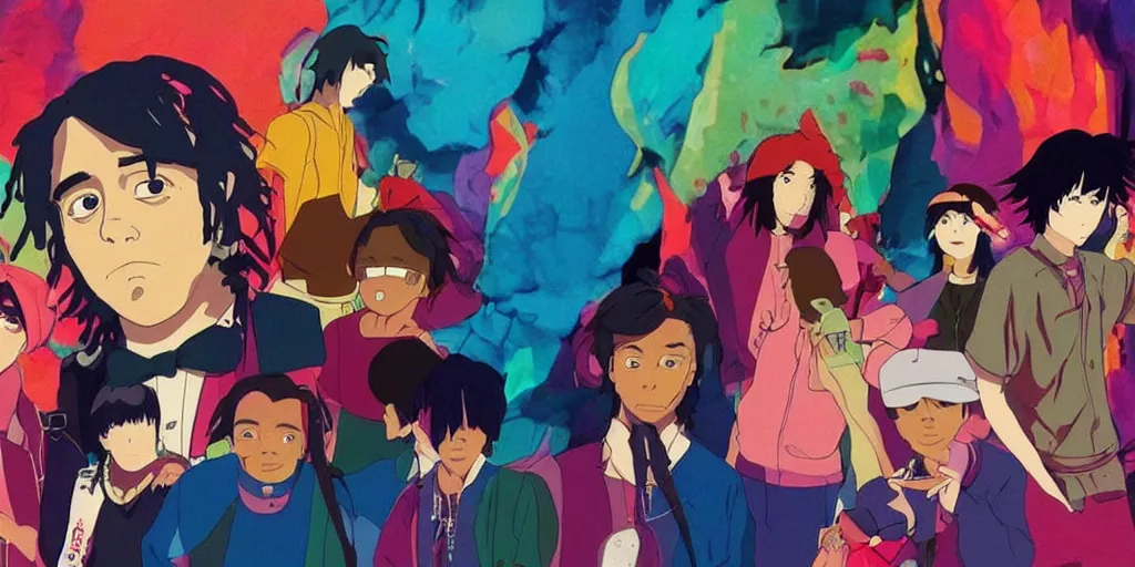 Image similar to colourful - gangster - chiefkeef , cinema lighting , Music video , in the style of studio Ghibli,