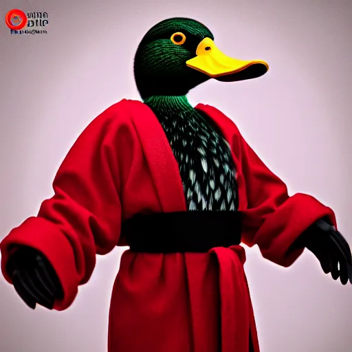 Prompt: portrait of cute mallard duck, wearing cultist red robe, standing at an altar, black feathers, glowing arcane eyes, very detailed black feathers, ultra detailed, cgi, photorealistic, unreal engine 5, nft portrait, 3 d, digital art, 8 k, octane render, trending on art station,