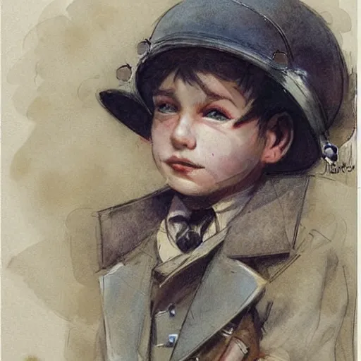 Image similar to (((((portrait of boy dressed as retro sciencepunk explorer costume . muted colors.))))) by Jean-Baptiste Monge !!!!!!!!!!!!!!!!!!!!!!!!!!!